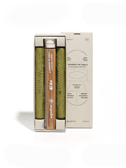  “Moonlit Sandalwood incense packaging by WUUSEE, featuring a serene, nature-inspired design that reflects the oriental herbaceous woody fragrance of the incense sticks.”