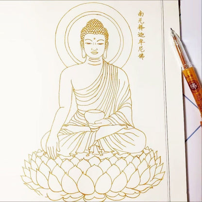 32 Buddhist Statue Gold Leaf Sketchbook: Bodhisattva Line Art for Mindfulness, Stress Relief & Meditation