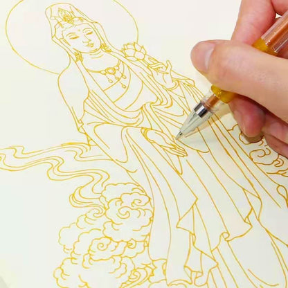 32 Buddhist Statue Gold Leaf Sketchbook: Bodhisattva Line Art for Mindfulness, Stress Relief & Meditation