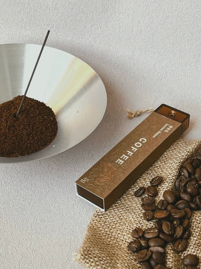 orientmist_coffee_incense with coffee beans and coffee grounds incense holder