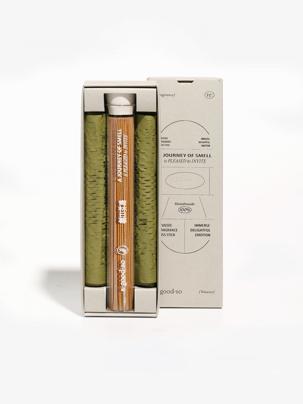 “Twilight Grove incense packaging, featuring elegant design with earthy tones, reflecting the Sweet Moss Woody fragrance inside. Perfect for creating a calming, natural ambiance.”